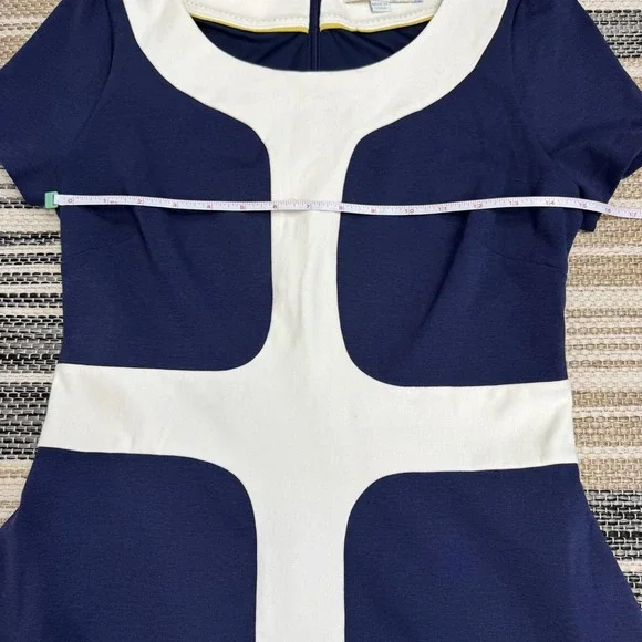 Boden Dress Women's 8 Navy Cream Colorblock Scoop Neck Fit & Flare Knit Work - Picture 13 of 16